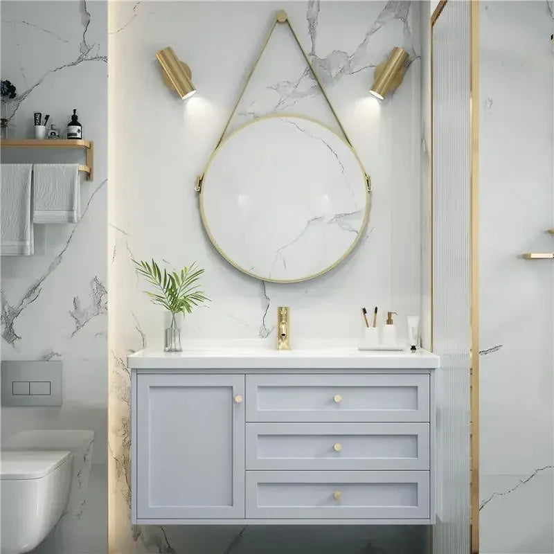 Nordic Bathroom Vanity Cabinet With Mirror Light And Ceramic Sink