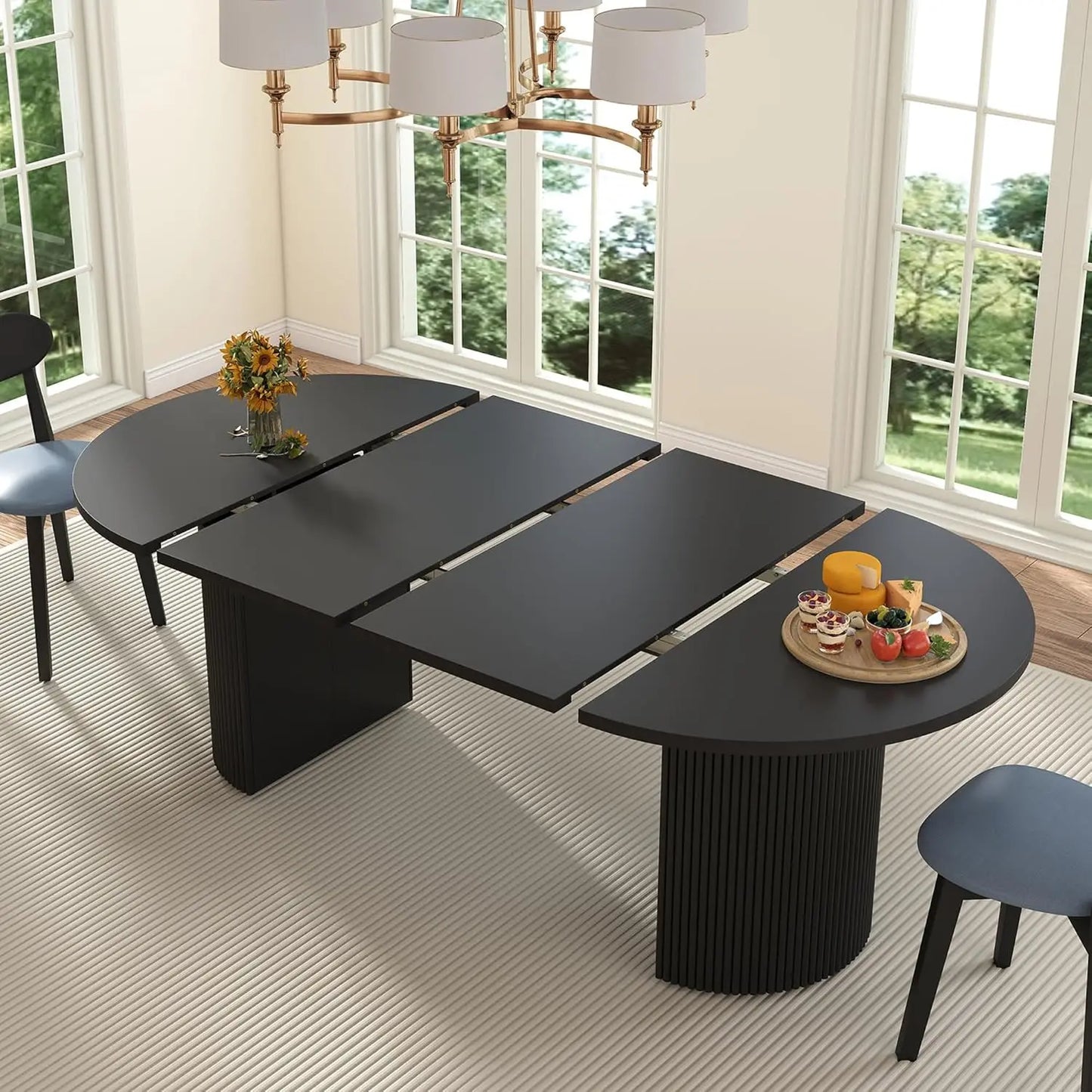 Rectangular Dining Table Modern Farmhouse Wood Strip Base
