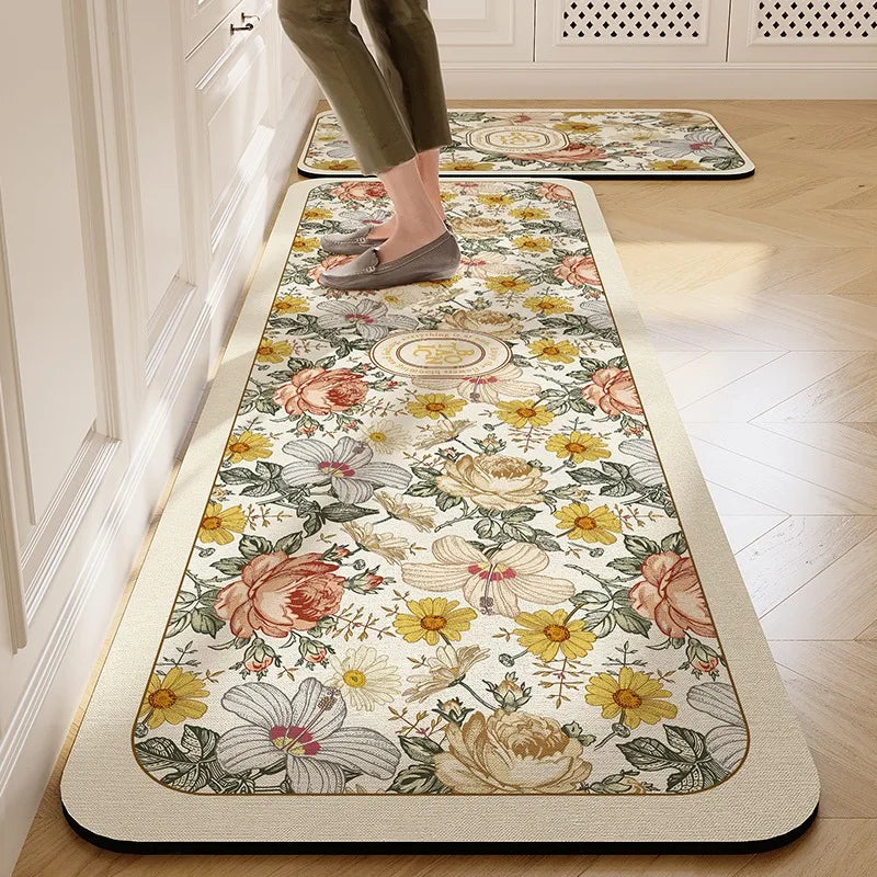 Facaishu PVC Leather Kitchen Floor Mat Non-Slip Waterproof Oilproof Rug