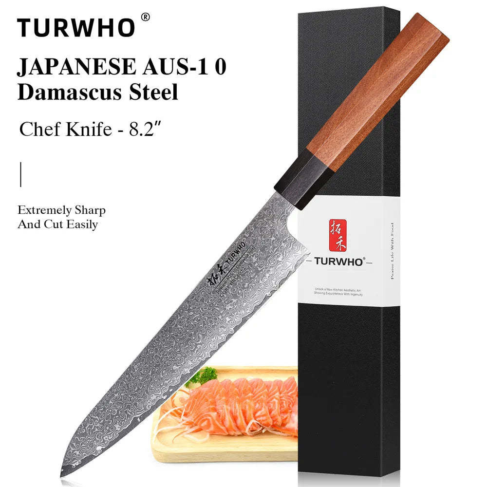 TURWHO Hand Forged Japanese Chef Knife Damascus Steel Santoku