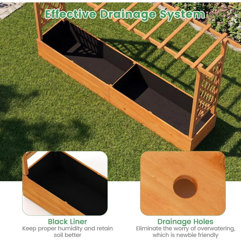 Raised Garden Bed With Trellis And Hanging Roof Planter Box