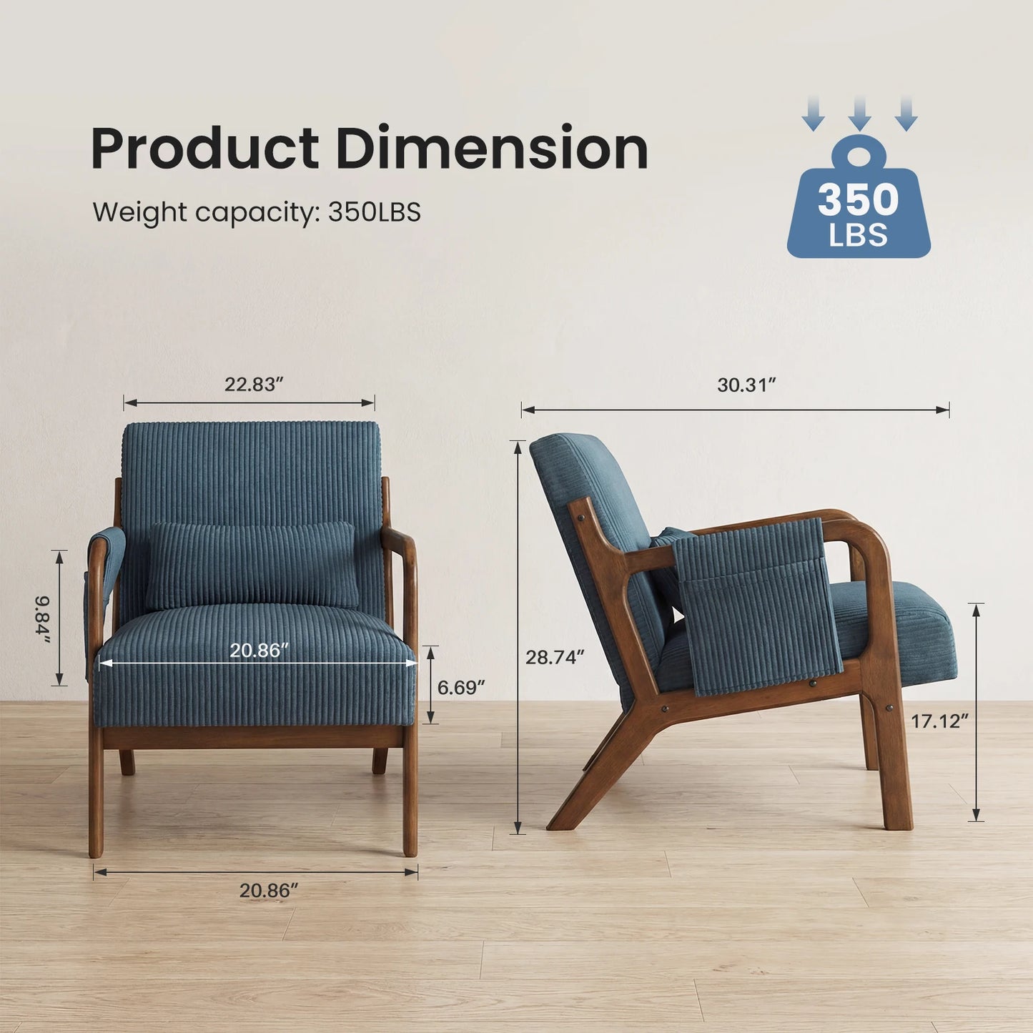 MCQ Mid-century Solid Wood Frame Office Chair Ergonomic Armchair with Lumbar Pillow High Backrest Heavy Capacity For Office