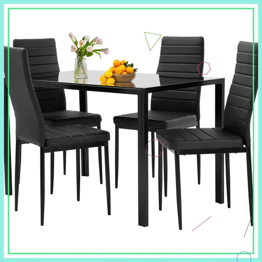 Glass Top Dining Table Set With Upholstered Chairs