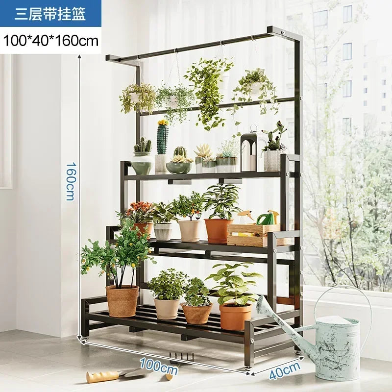 Tiered Display Plant Rack Shelf Universal Outdoor Metal Square Plant Rack Shelf Luxury Black Plantenrek Balcony Furniture