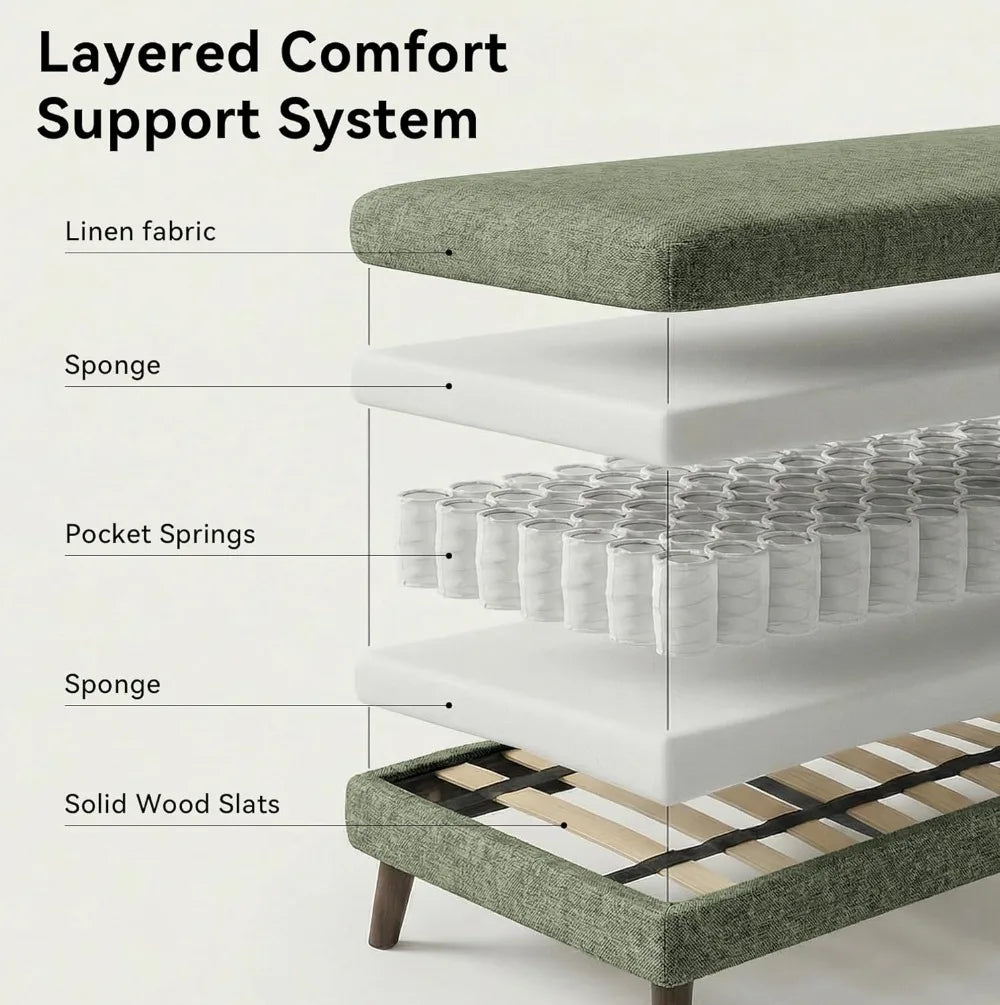 65" Loveseat Sofa, Mid Century Modern Small Couch for Living Room, Tufted Upholstered Love Seat, Green