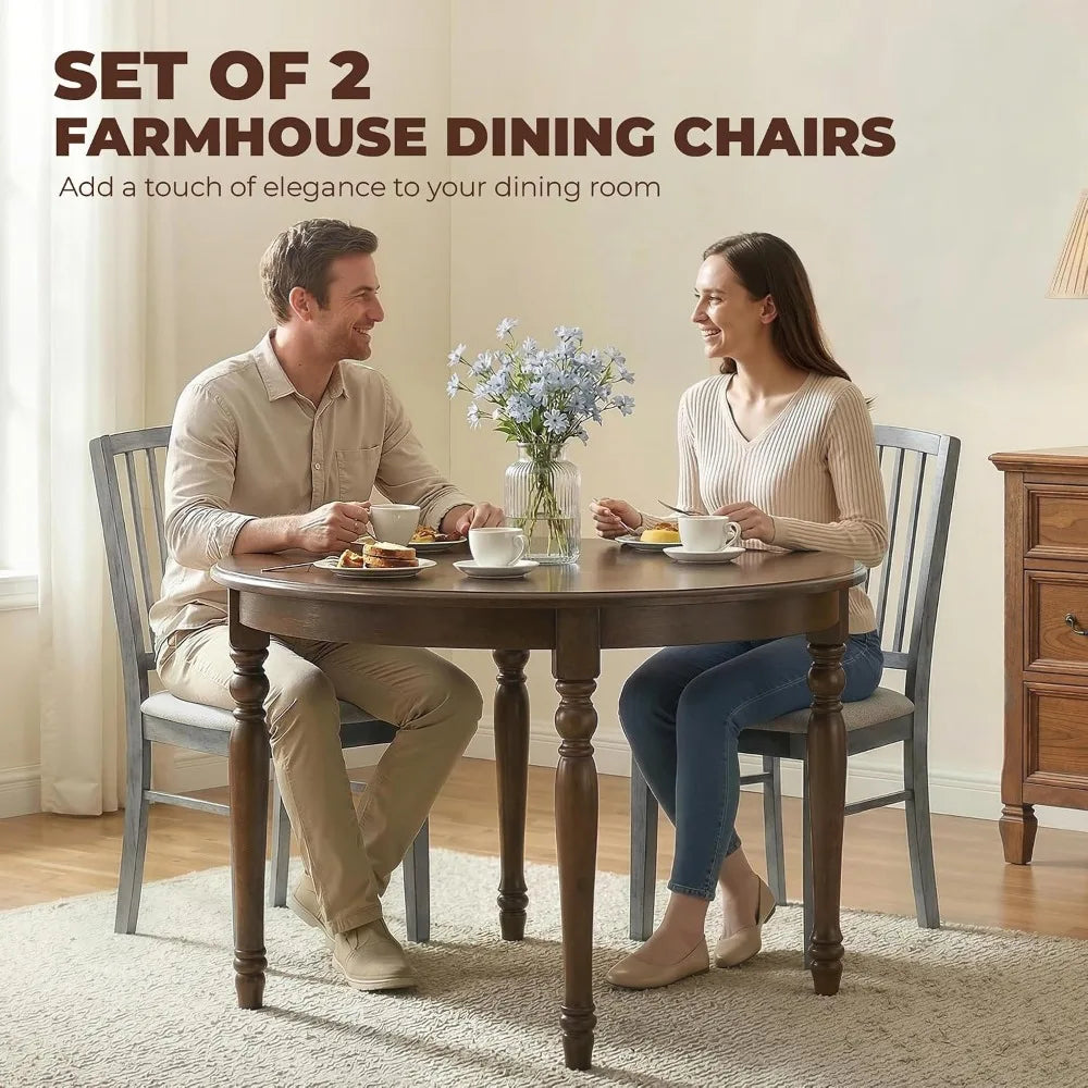 Farmhouse Dining Chairs Set of 2, Upholstered Linen Kitchen Chairs with Rubberwood Legs, Rustic Gray