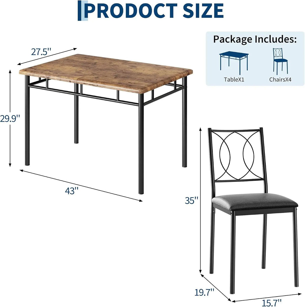 TWISTER.CK Farmhouse Dining Table Set With Upholstered Chairs for Small Spaces