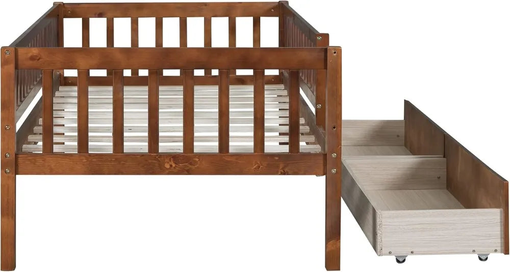 Solid Wood Daybed Frame With Storage Drawers And Rails