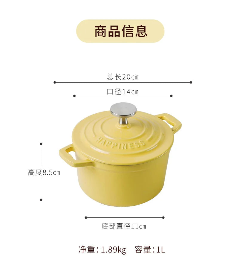 Physically Non-Stick Mini Stew Pot, Enameled Cast Iron Small Milk Pan, All Stove Compatible Soup Casserole Slow Cooker