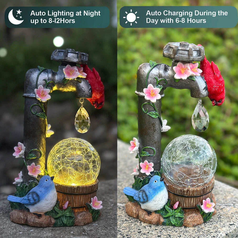 Solar Powered Cardinal Garden Statue With Light Up Glass Ball