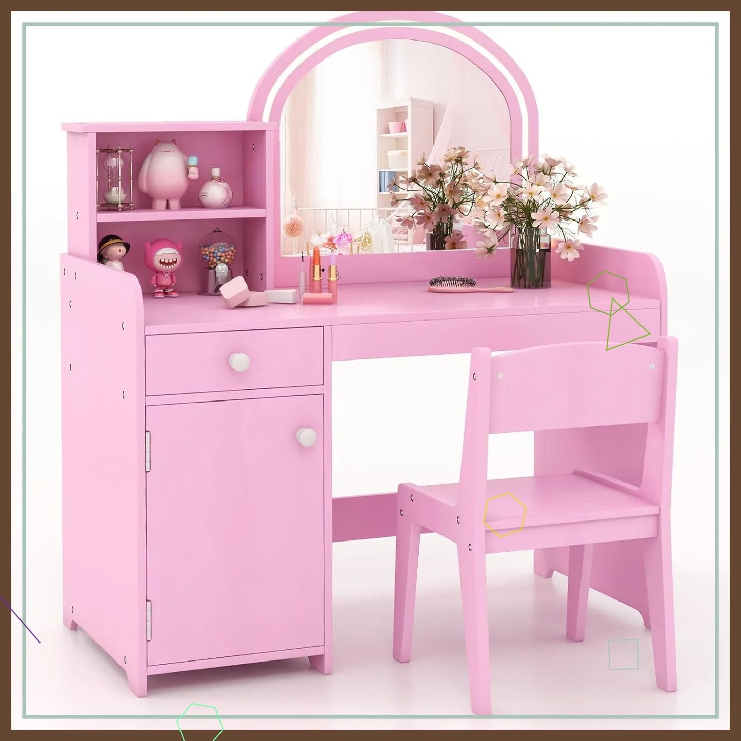 Kids Vanity Set With Lights Princess Makeup Table And Chair