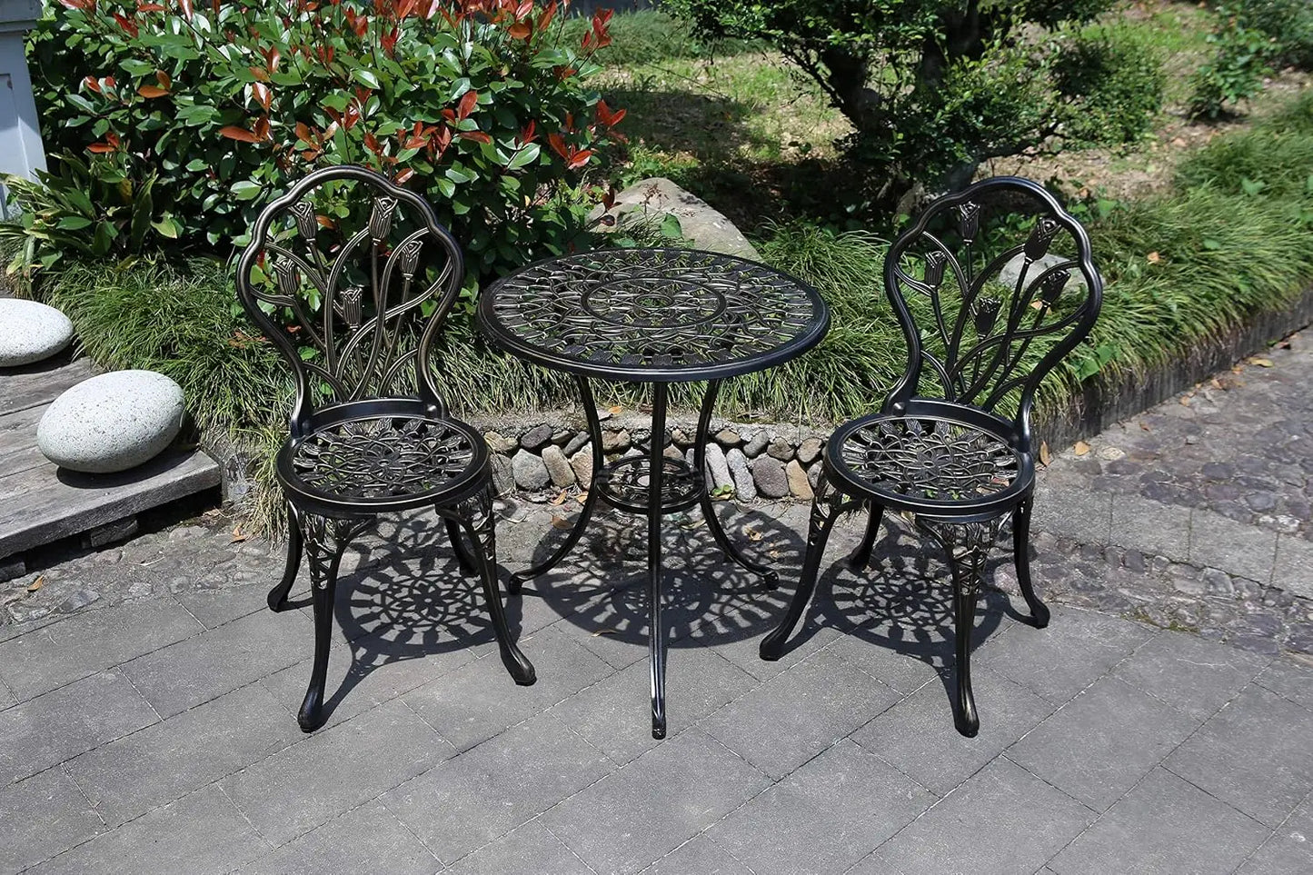 C/G 3 Piece Bistro Set,Outdoor Patio Set,Anti-Rust Cast Aluminum Bistro Table Set for Park Yard Front Porch Furniture(Antique Co