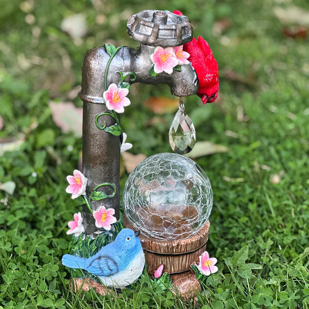 Solar Powered Cardinal Garden Statue With Light Up Glass Ball