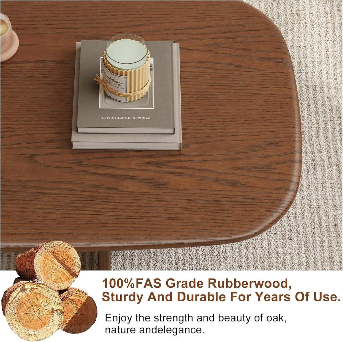 Mid Century Rubberwood Coffee Table With U Shaped Legs