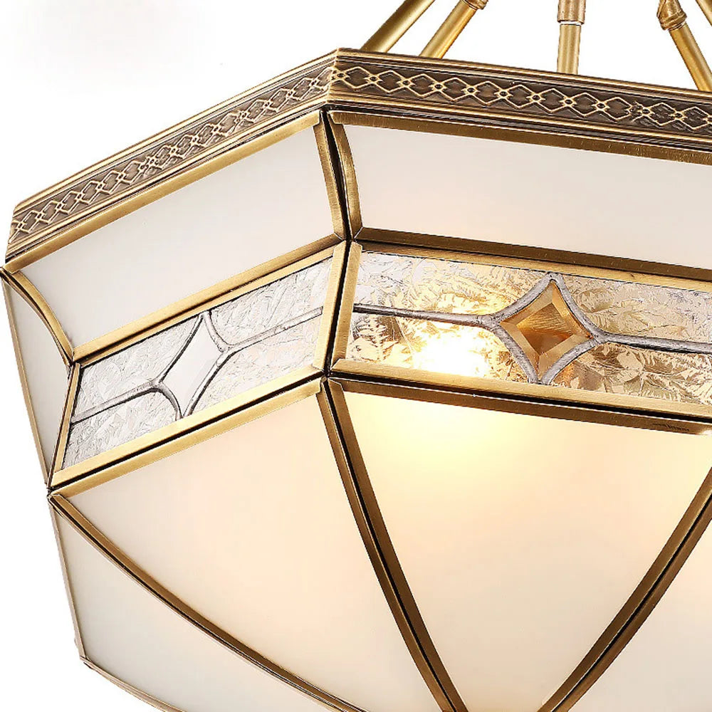 Octagona Copper Bedroom Ceiling Light Europe Glass Lampshade Living Room Ceiling Light Dining Room Ceiling Lamp