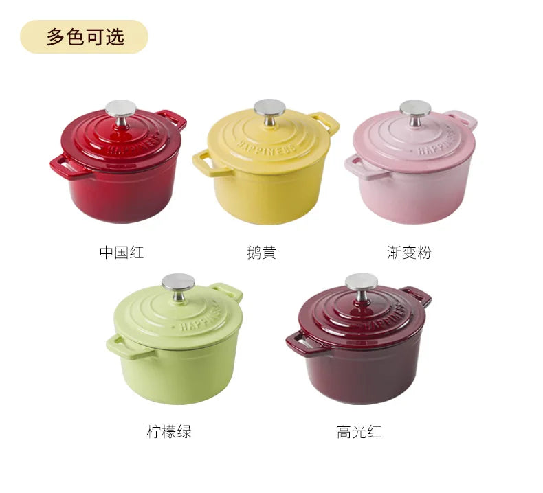 Physically Non-Stick Mini Stew Pot, Enameled Cast Iron Small Milk Pan, All Stove Compatible Soup Casserole Slow Cooker