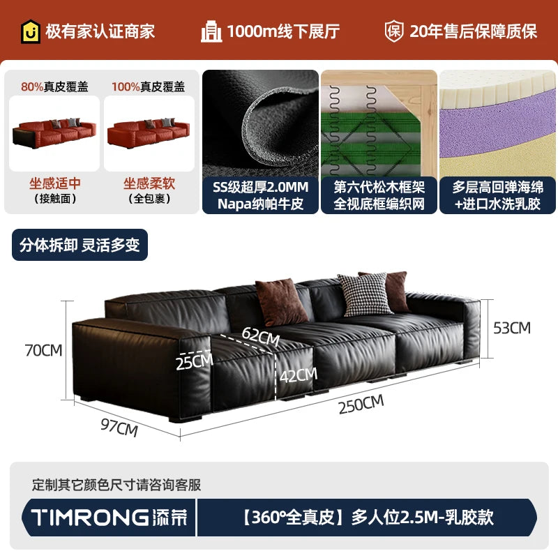 MDNG Genuine Leather Italian Style Sectional Sofa Family Living Room