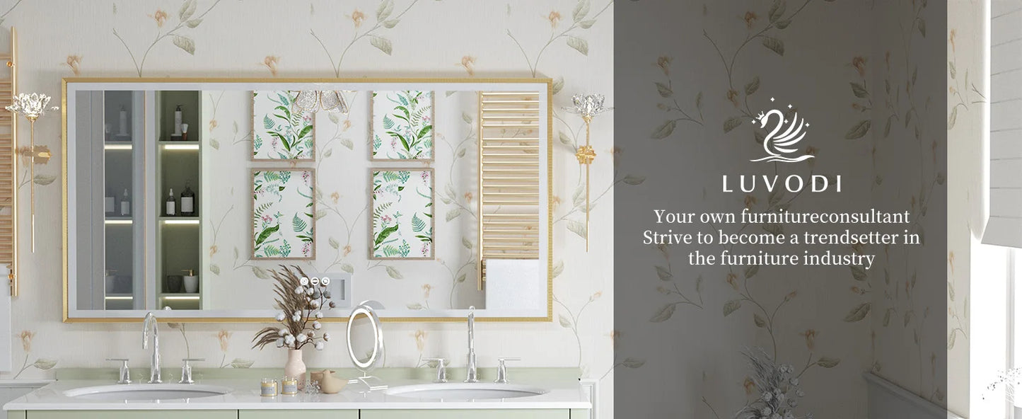 LED Bathroom Vanity Mirror Gold Frame Front Lighted Aluminum Rectangle Beveled Edge Tricolors Stepless Dimmable