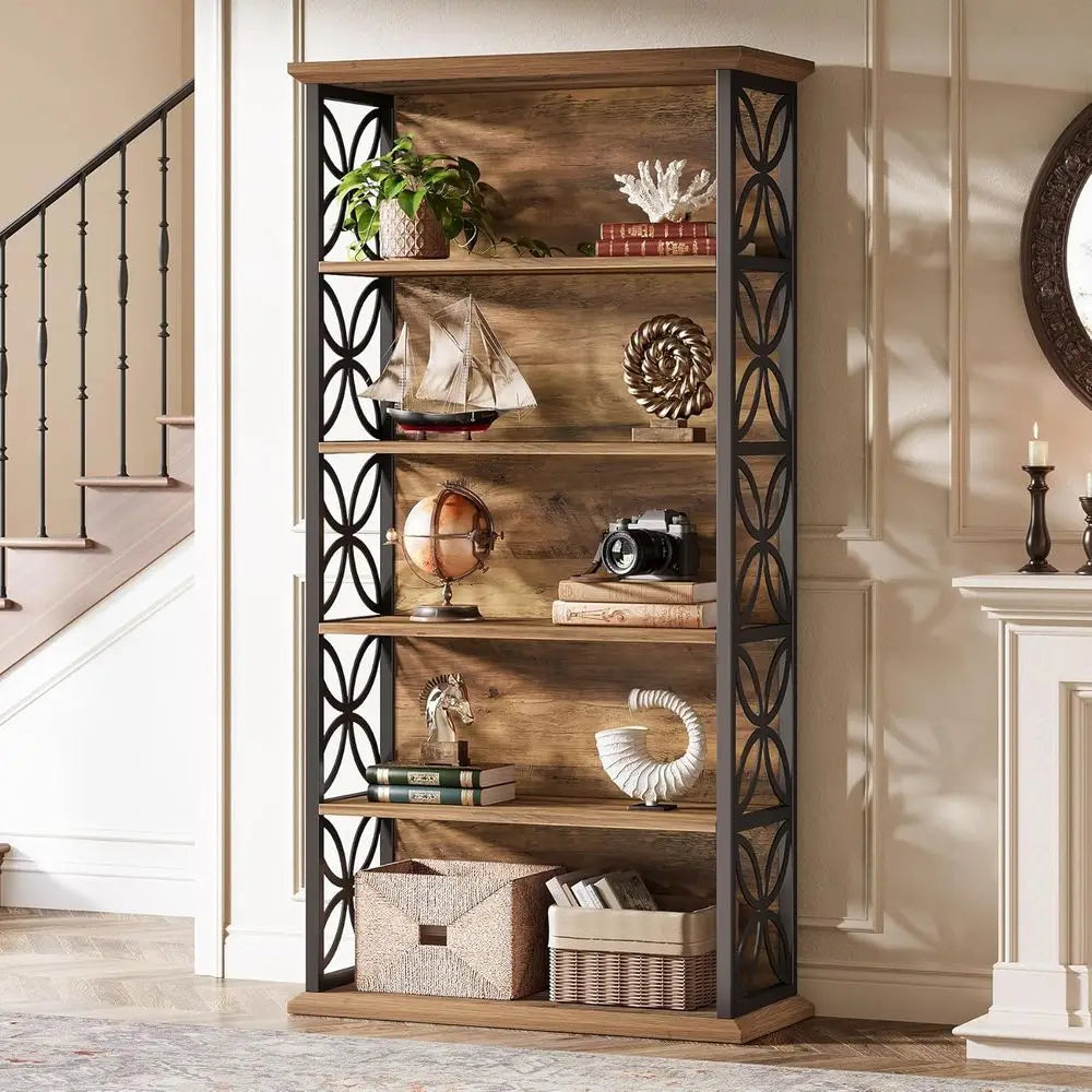 Industrial Style 6 Shelf Standing Bookcase For Home Office Storage