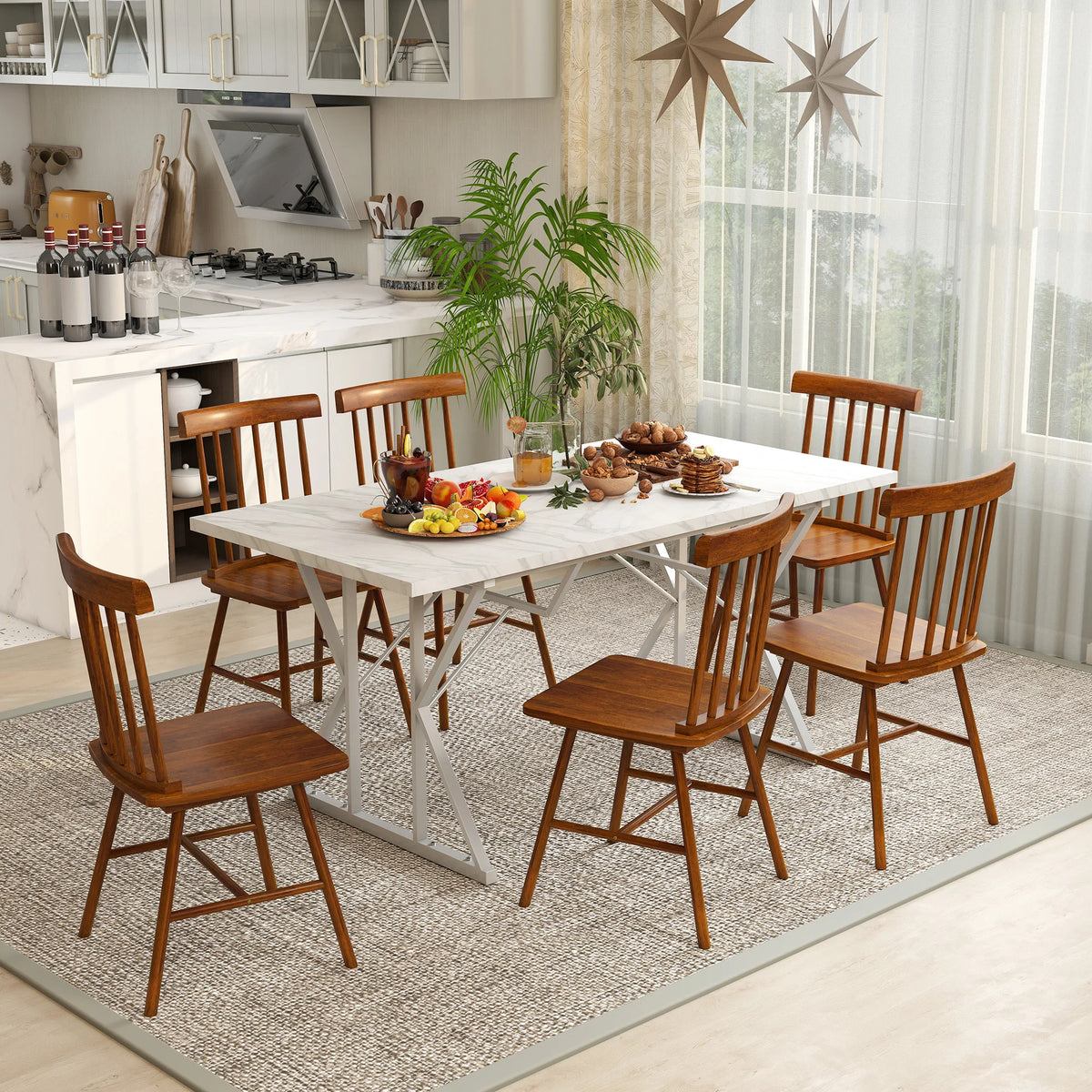 HOMCOM Windsor Wooden Dining Chairs With Spindle Backrests