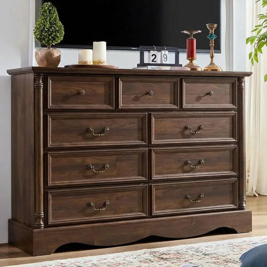 Rustic 9-Drawer Dresser With Built-In Charging Station