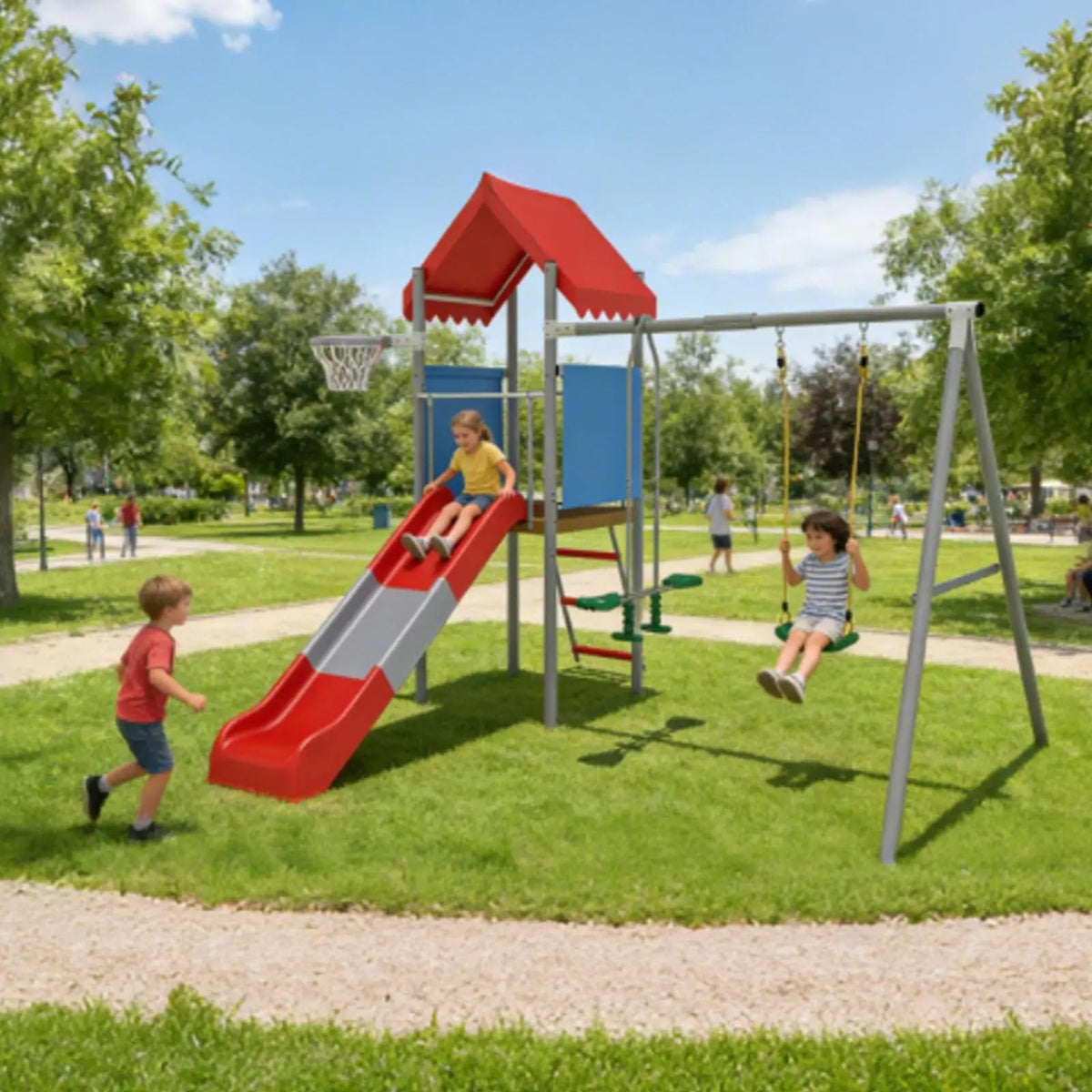 EliteZ Outdoor Playset With Swing Slide And Basketball Hoop