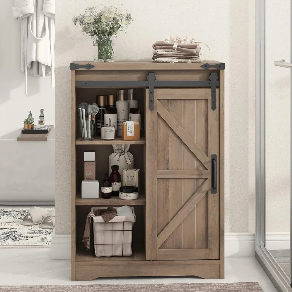 XMSJ Farmhouse Bathroom Cabinet With Sliding Door And Drawers