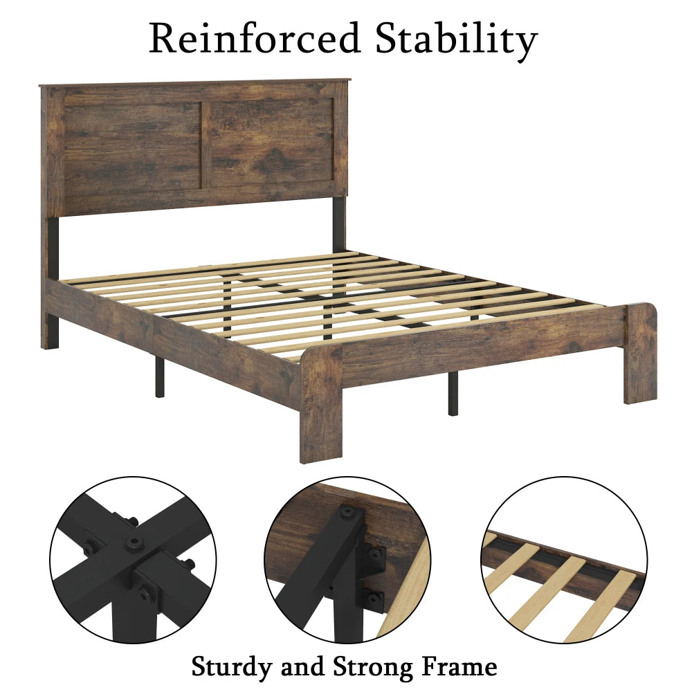 Orraves Bed Frame Queen Size, Wood Platform Bed Frame , Noise Free,No Box Spring Needed and Easy Assembly Tool,Large Under Bed Storage,Dark Brown
