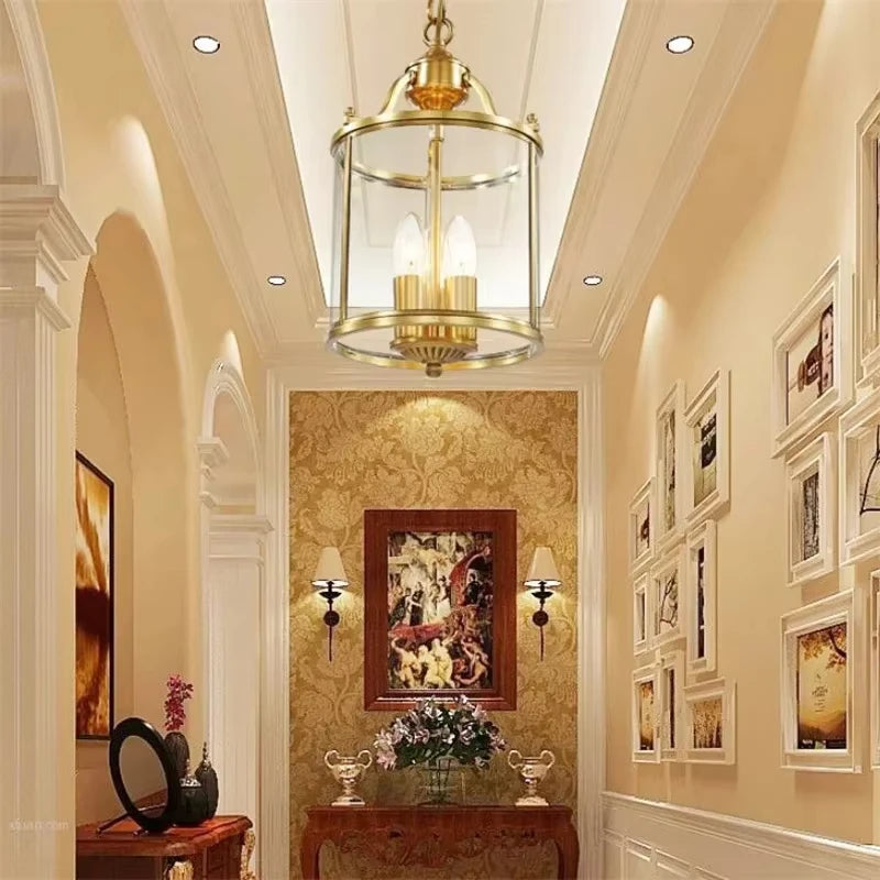 American Country Hanging Lamp Interior Lighting Fixtures Pendant Lights Bronze Glass Chandeliers For Living Dinner Room Corridor