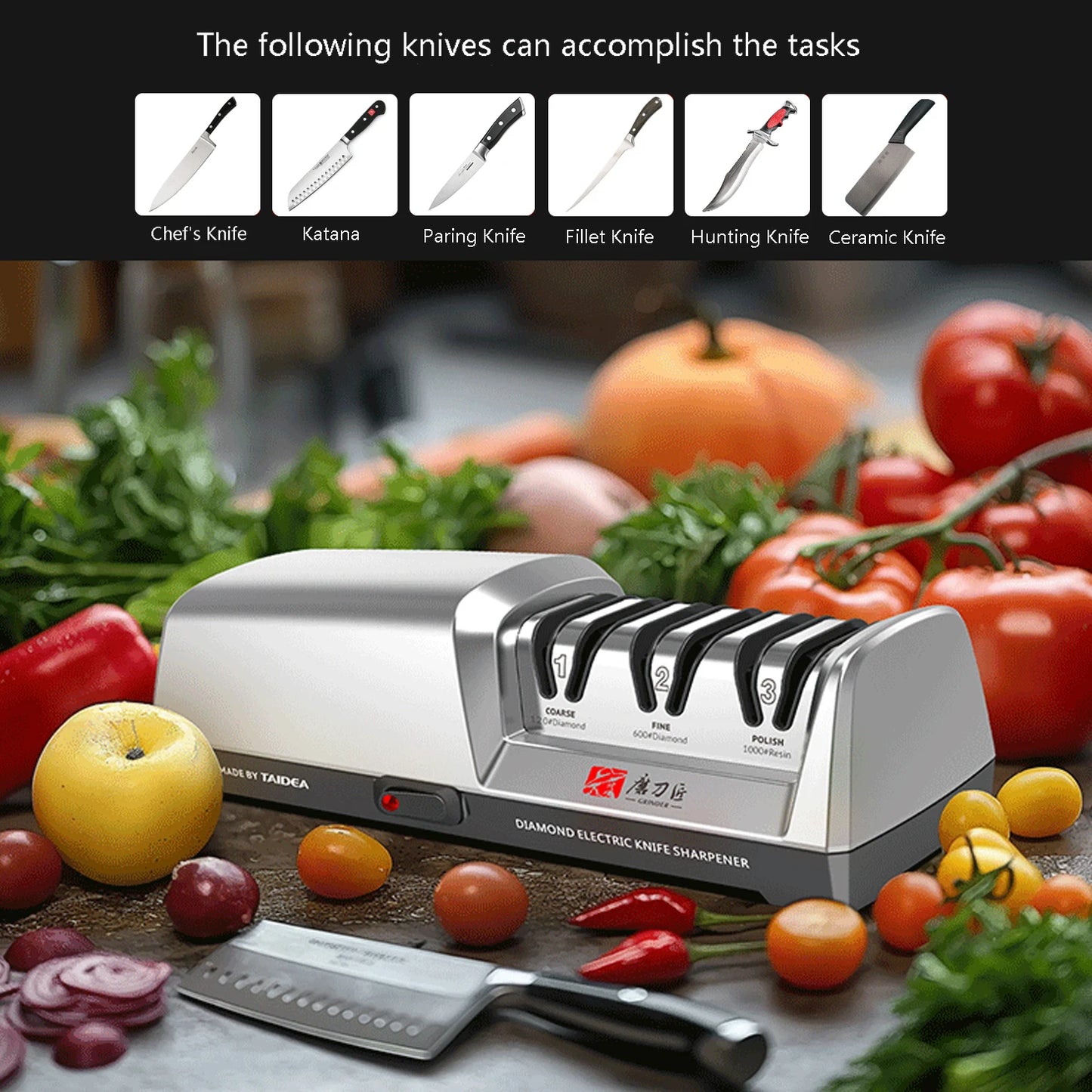 TAIDEA 3-Stage Electric Knife Sharpener For Kitchen Blades, Diamond Abrasive
