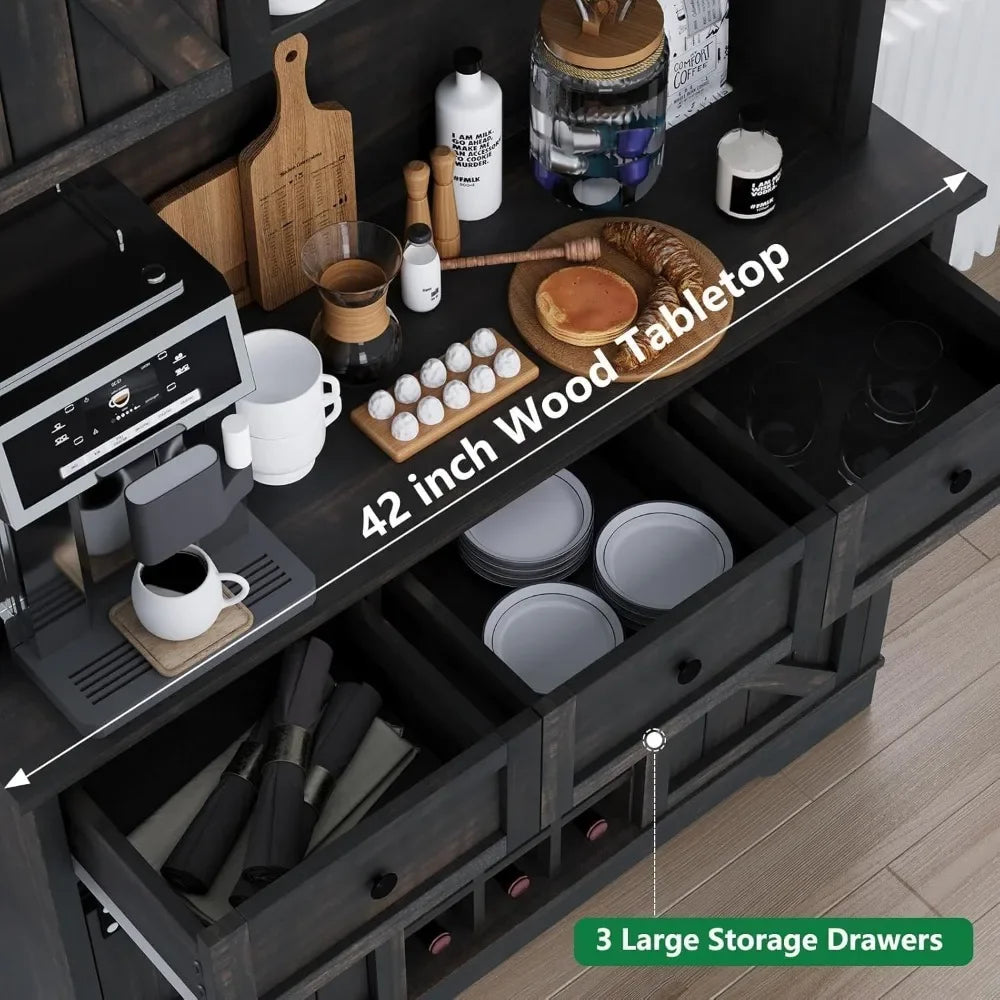 Farmhouse Tall Coffee Bar Cabinet With Sliding Barn Doors