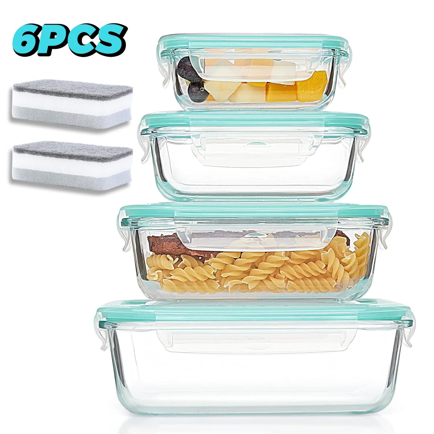 Glass Food Storage Containers 4-Pack With Lids Dishwasher Safe
