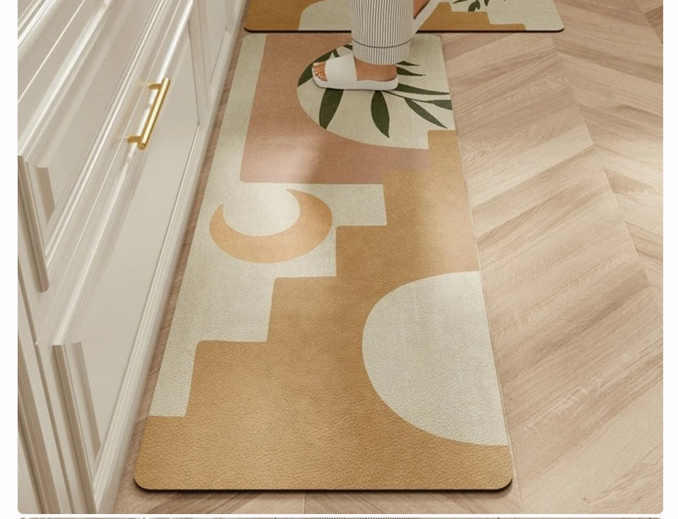 Facaishu Waterproof Kitchen Floor Mat PVC Leather Non Slip Rug