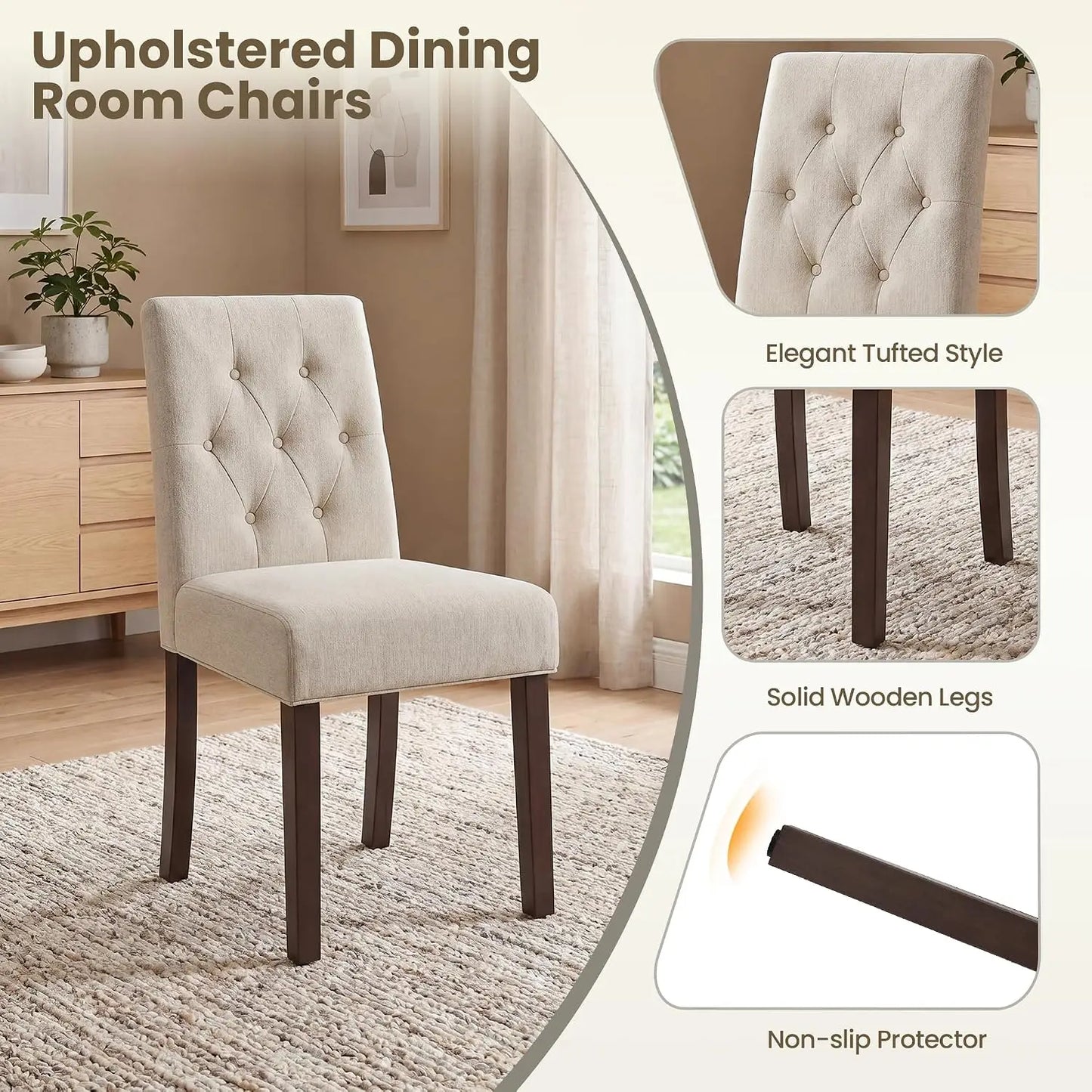 Modern Upholstered Parsons Dining Chairs Set of 6, Diamond Tufted Back & Solid Wooden Frame for Kitchen & Dining Room, Custom