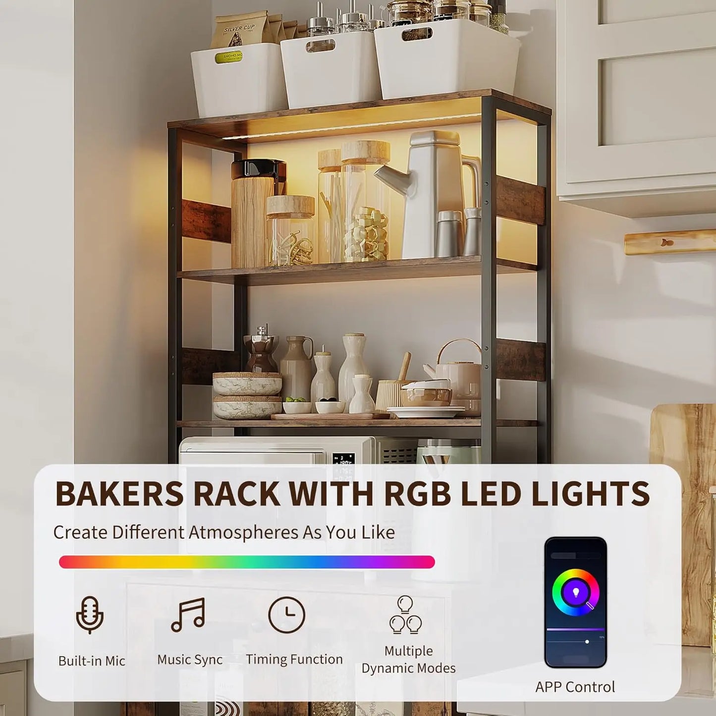 LED Kitchen Pantry Cabinet With Power Outlet And Glass Doors