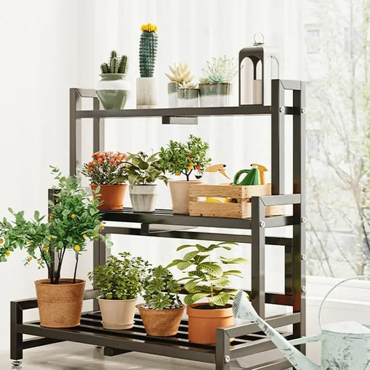 Tiered Display Plant Rack Shelf Universal Outdoor Metal Square Plant Rack Shelf Luxury Black Plantenrek Balcony Furniture