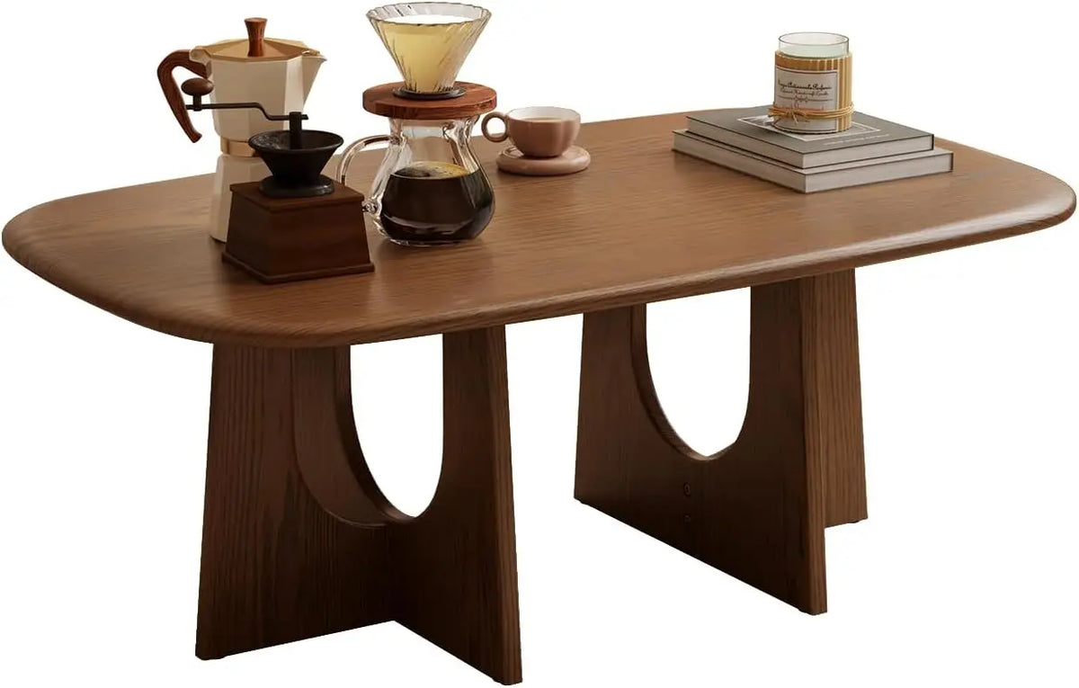 Mid Century Rubberwood Coffee Table With U Shaped Legs