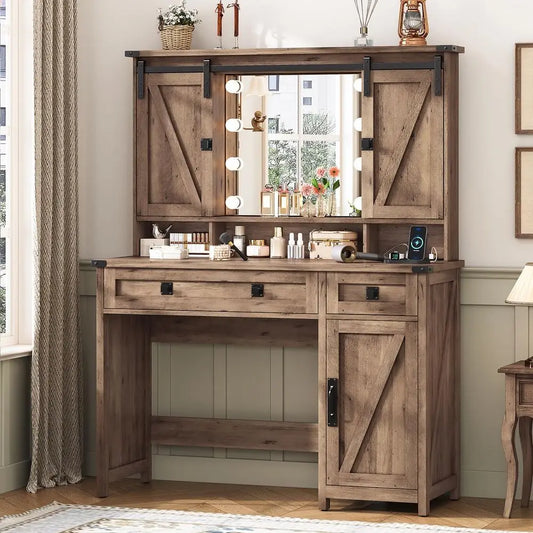 XMSJ Vanity Desk With Mirror And Lights And Charging Station