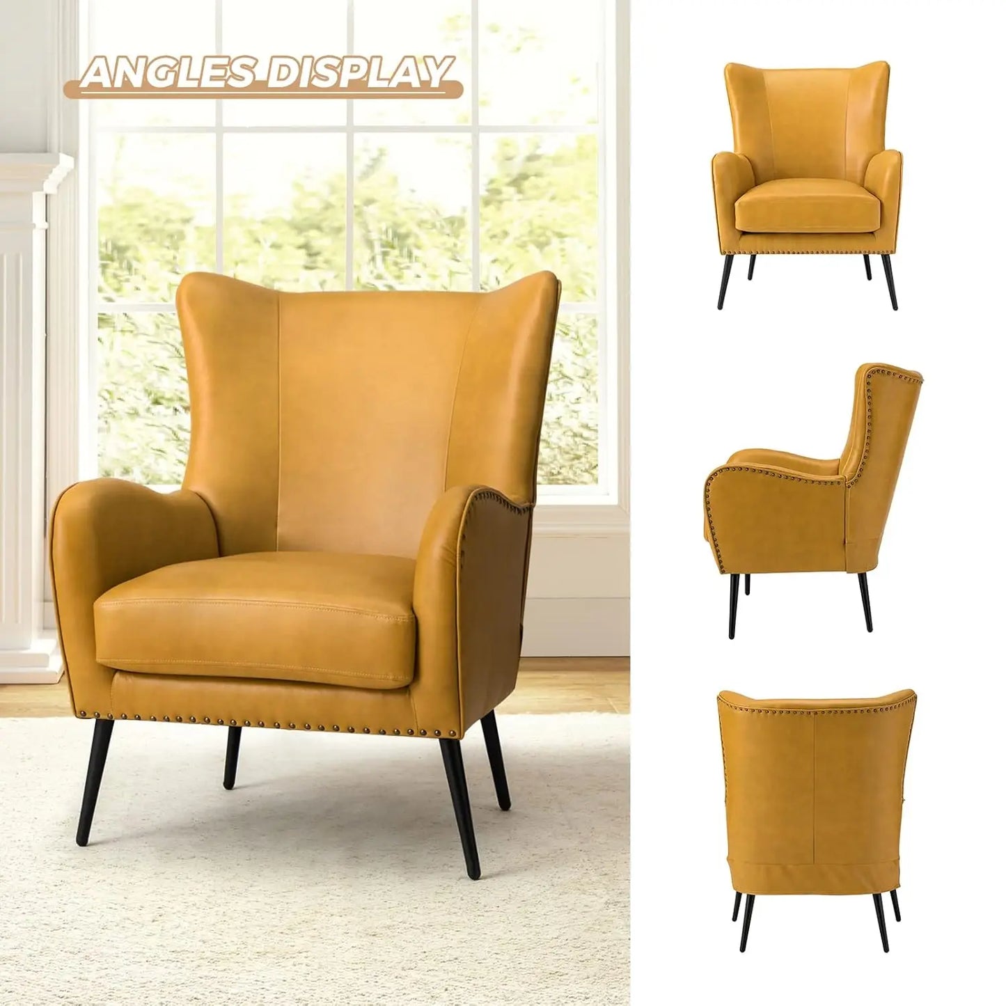 Faux Leather Accent Chair With Removable Cushion And Nailhead Trim