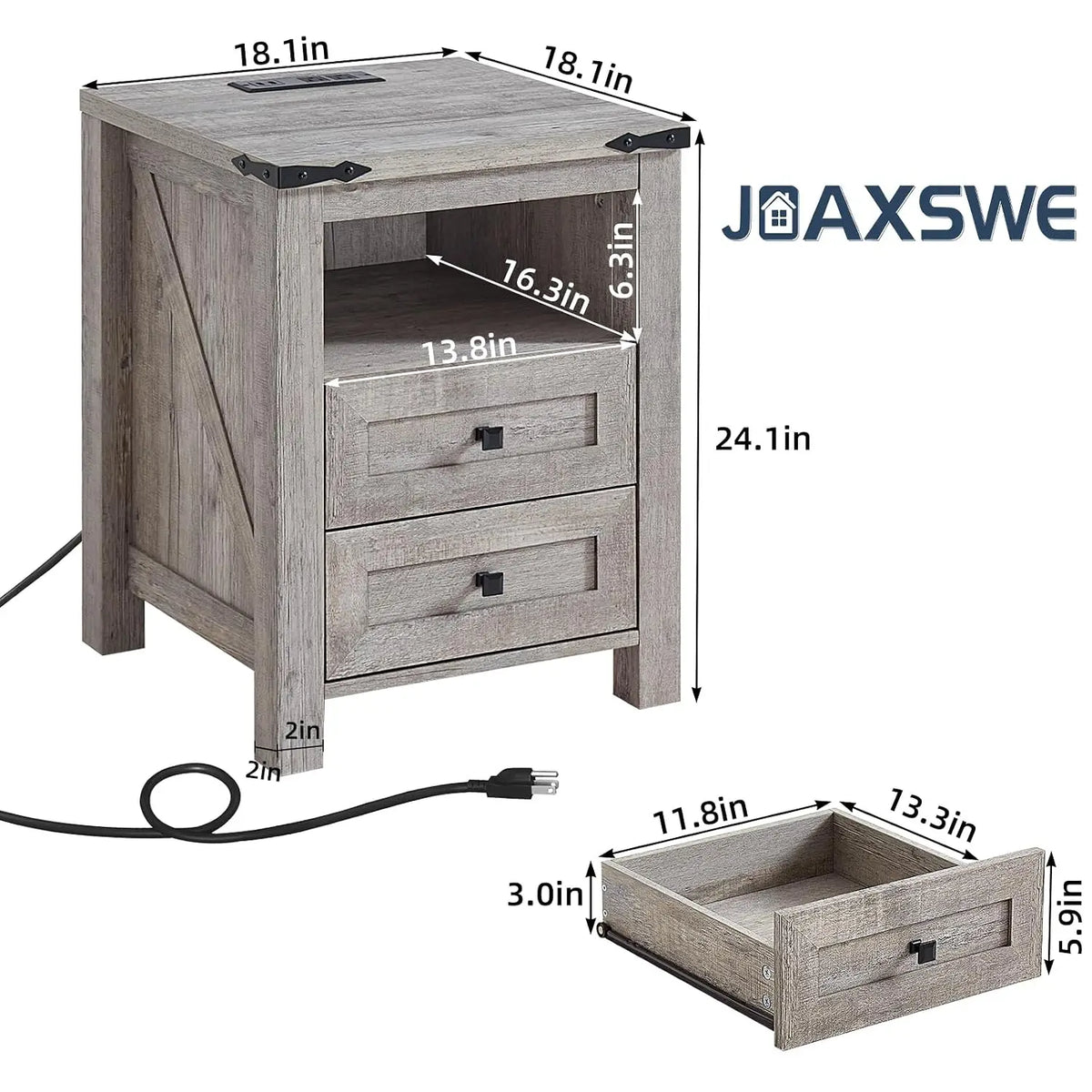 Set Of 2 Farmhouse Nightstands With Charging Station