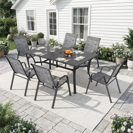 Outdoor Dining Set With Adjustable Umbrella Hole And Heavy Duty Metal Frame