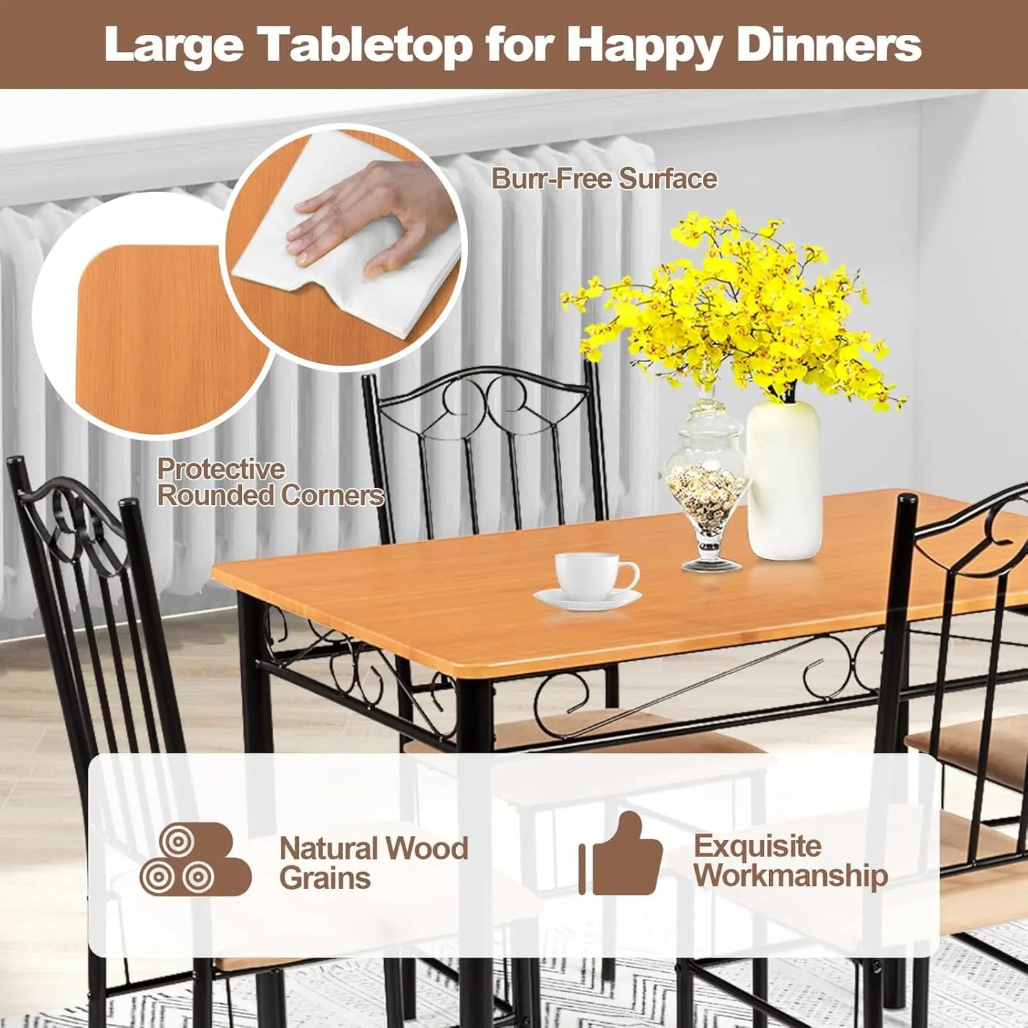 Dining Table Set With Wood Top And Padded Chairs Collection