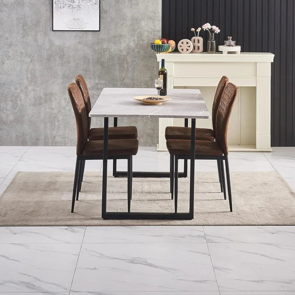 Modern Suede Dining Chairs Set Of 4 With Iron Frame