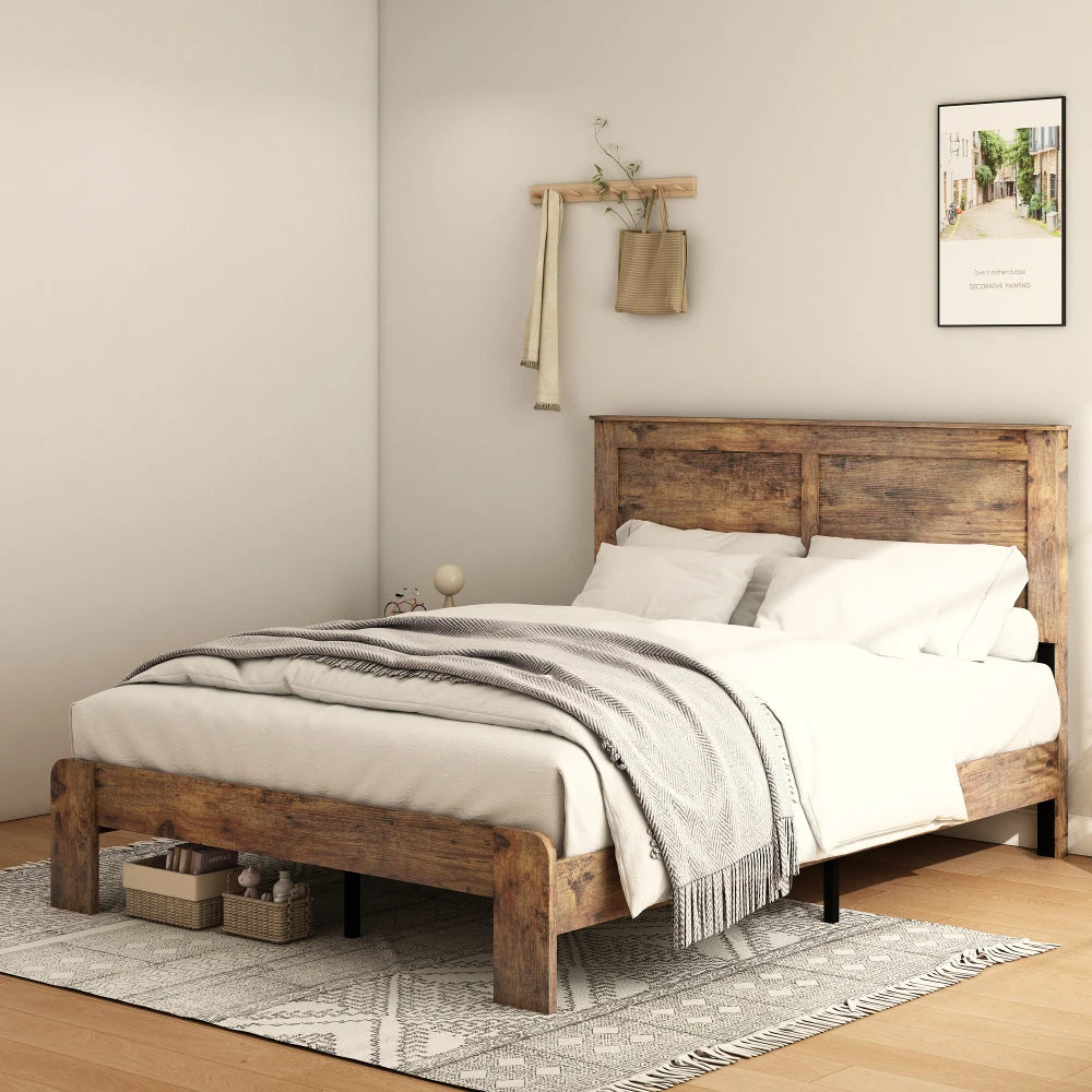 Orraves Bed Frame Queen Size, Wood Platform Bed Frame , Noise Free,No Box Spring Needed and Easy Assembly Tool,Large Under Bed Storage,Dark Brown