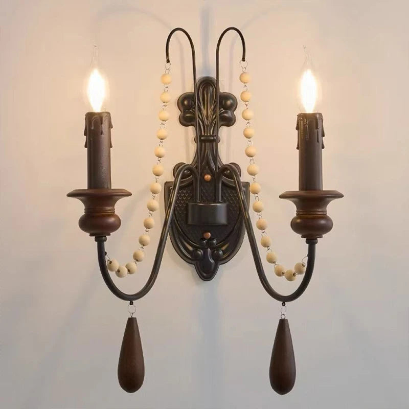 SaloEElaitte American Retro Wood Candle E27 Chandelier Pendant Light