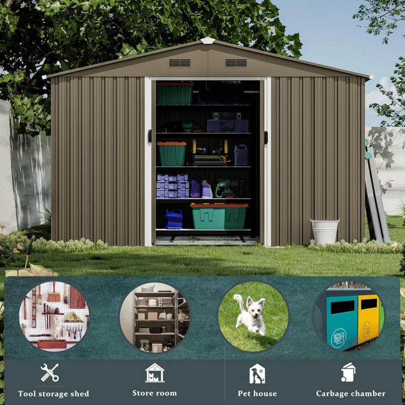 Outdoor Storage Shed Waterproof Lockable With Sliding Door And Ventilation
