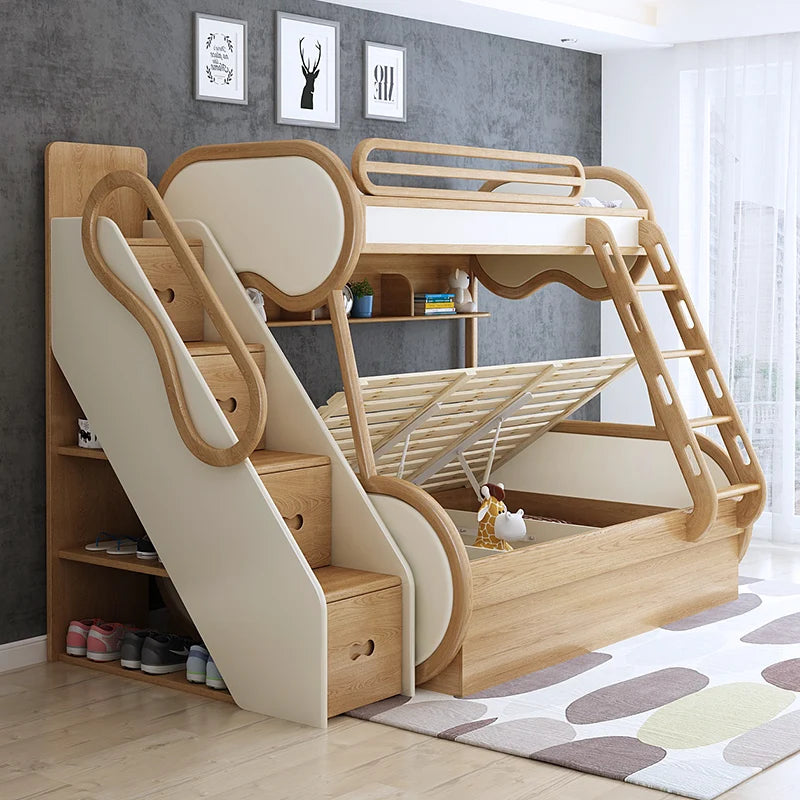 Omgd Modern Luxury Ash Wood Double Bunk Bed With Storage