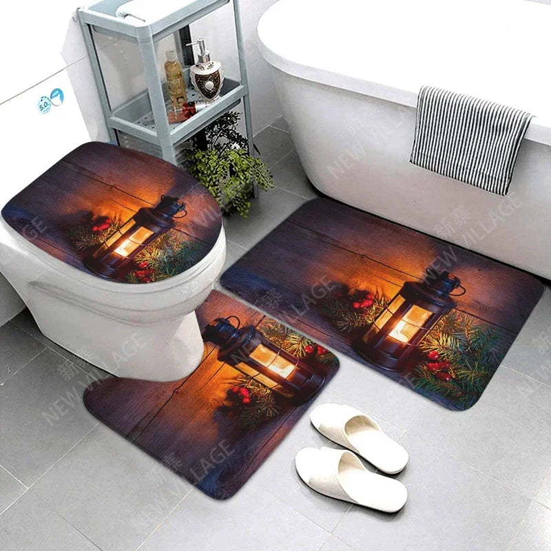 Modern Suede Geometric Bath Mat Set 3Pc Non Slip Rugs