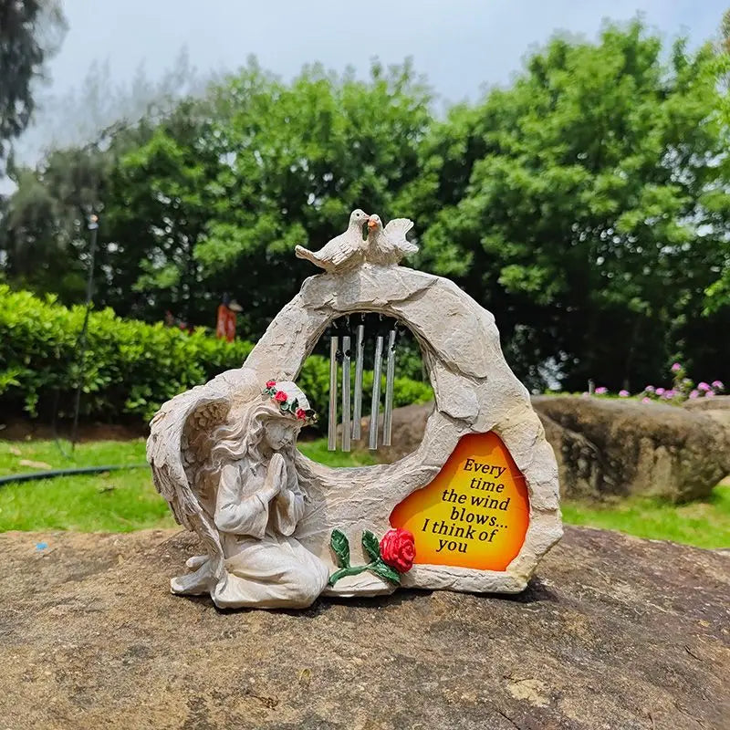 Solar Powered Angel Garden Statue With LED Wind Chimes