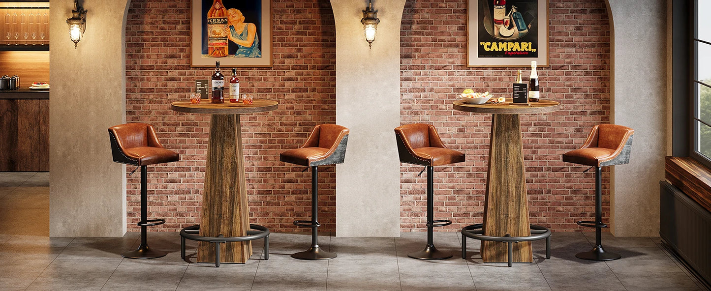 Tribesigns Round Bar Table, 37.4" High Pub Table with Metal Footrest, Drink Bar Station for Small Bars, Dining Room, Kitchen, Brown (Only Table)